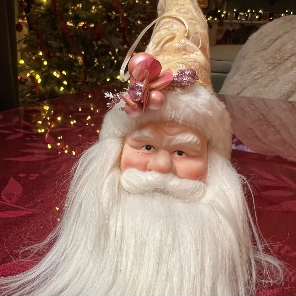 Santa Ornament Claus Porcelain Head Victorian Sit On Table/ Hang On Tree 9” Real